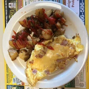 Ham and Cheese Omelette with Home Fries