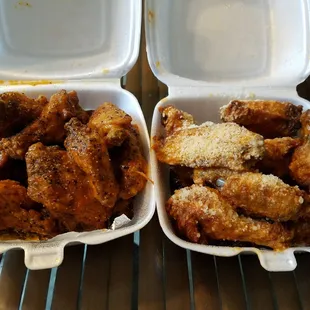 Buffalo lemon pepper and buffalo garlic parm