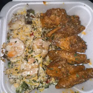 SHRIMP RICE BOWL &amp; 6 WINGS