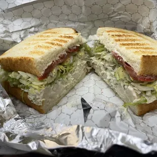 #24 chicken salad on toasted sourdough with everything