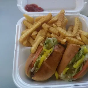 Cheesesteak Amazingly flavored with some asian influence. And a mountain of fries!!