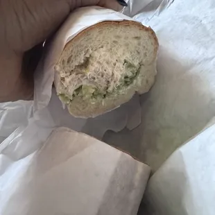 Chicken salad sandwich on soft french roll