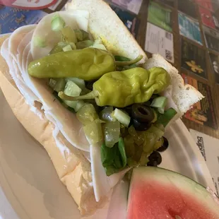 a watermelon and pickle sandwich