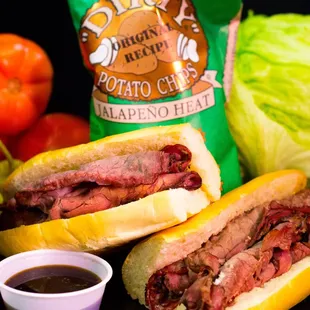 Hot French Dip Sandwich (Roast Beef heated, Au jus Dipping Sauce, and Your Choice of Toppings)