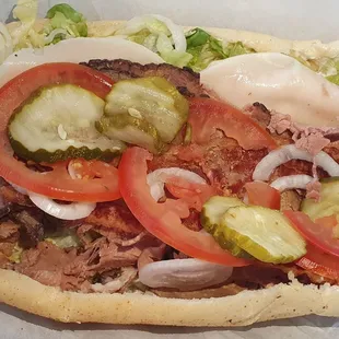 Roast Beef, Turkey, and Bacon on Garlic Herb Bread