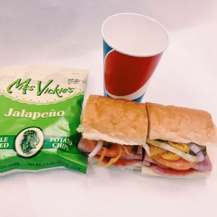 a bag of chips and a sandwich
