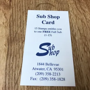 Every sandwich you buy get a stamp 16th sandwich free!