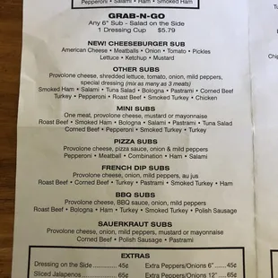 a menu for sub shop deli