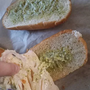 Turkey Pesto..ugh. No. TOO much mayo, too much soggy.