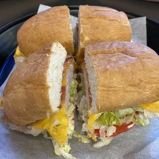 a sandwich cut in half on a plate