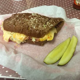 Half of corned beef Reuben on the recommended bread! Delicious!