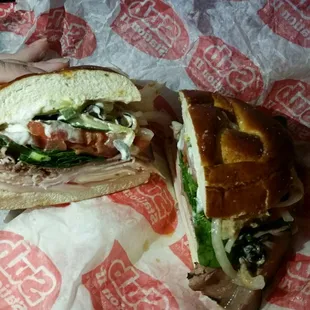 The WHOLE club sub on a pretzel bun is two of these!! Fresh sliced roast beef ham and turkey.