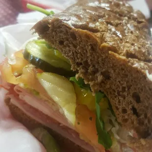The super with lots of veggies on salted rye