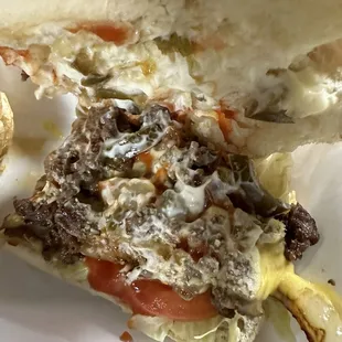 Inside of the chopped cheese! Yum