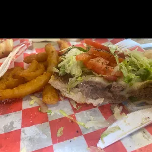 Cheesesteak sub and onion petals. Fantastic