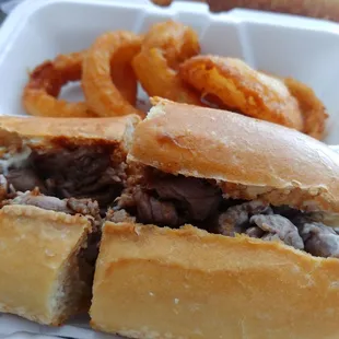 Delicious Tri Tip Sandwich and Onion Rings