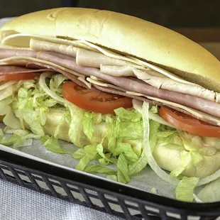 a sandwich in a basket