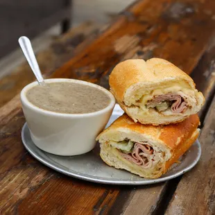 The Monte Cubano looking tasty with a cup of our famous mushroom soup!