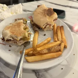 Cuban and a burger and fries,