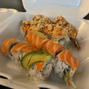 Crunchy roll and Alaskan Roll