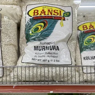 bags of rice on a shelf