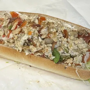 Chicken Philly Bomb, loaded with grilled veggies.