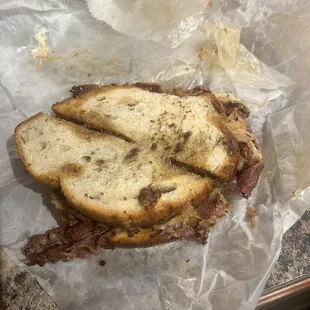 Reuben sandwich on rye grilled