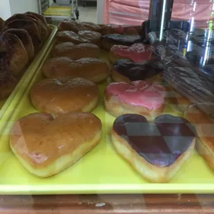 a variety of heart shaped doughnuts