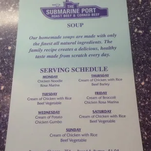 Soup Schedule.