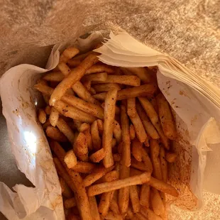 french fries in a paper bag