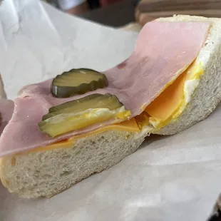 a ham sandwich with pickles