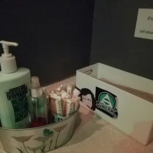 The women&apos;s bathroom had free supplies!