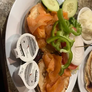 Bagel with cream cheese and lox