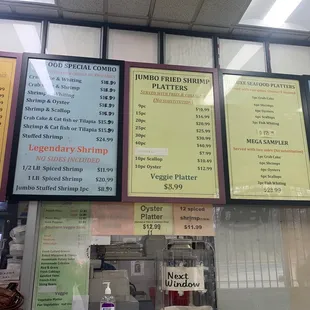 menus and prices on the wall