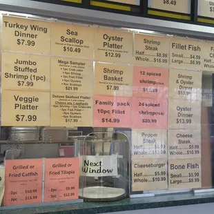 Menu on the wall