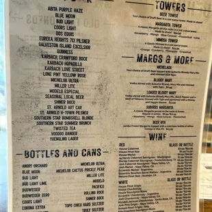 Beer and more menu