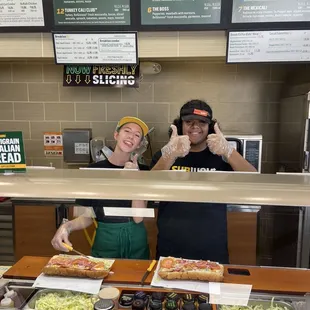 Subway sandwich bar, menu and employees Kaylie &amp; Christian