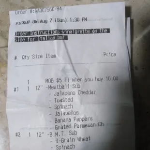 a receipt for a subway ride