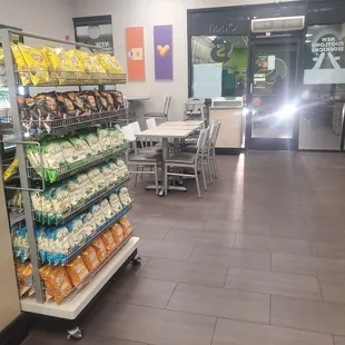 More fully stocked chips and dining area