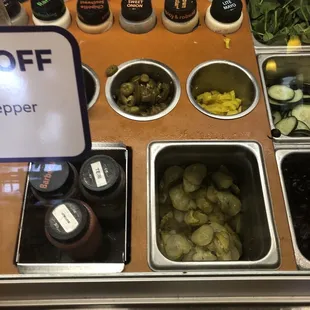 a variety of food items on a counter