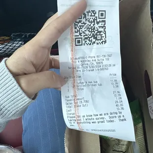 Receipt from extremely rude employee