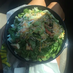 a salad in a bowl on a table