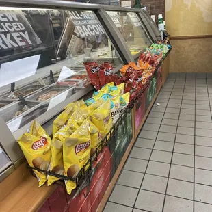 a row of food items on display