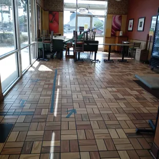 Filthy dining room that's still not open for indoor dining.