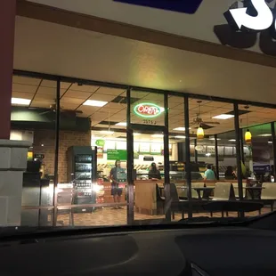 the inside of a subway restaurant