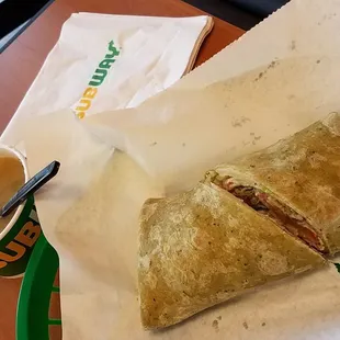 My expensive dinner $10.05 soup and wrap (slightly healthier than pho, but dry as hell)