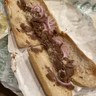 Steak and cheese ?! Where's the cheese and the steak? $9.59 hardly any neat