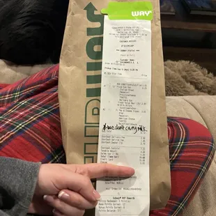 Receipt of entire order.