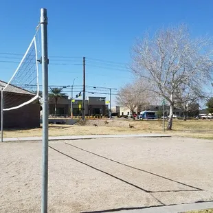 Subway as seen from a Sunset Park volleyball court.