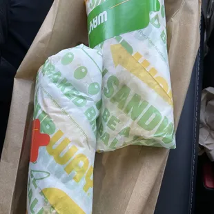 A foot long cut in half and packaged into their own separate wraps, super helpful!